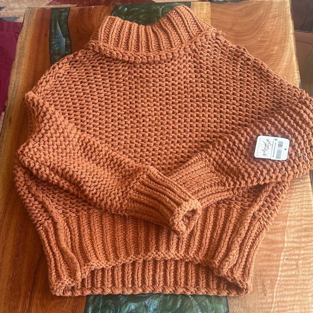 Free People Cowl Neck Sweater in Rich Orange